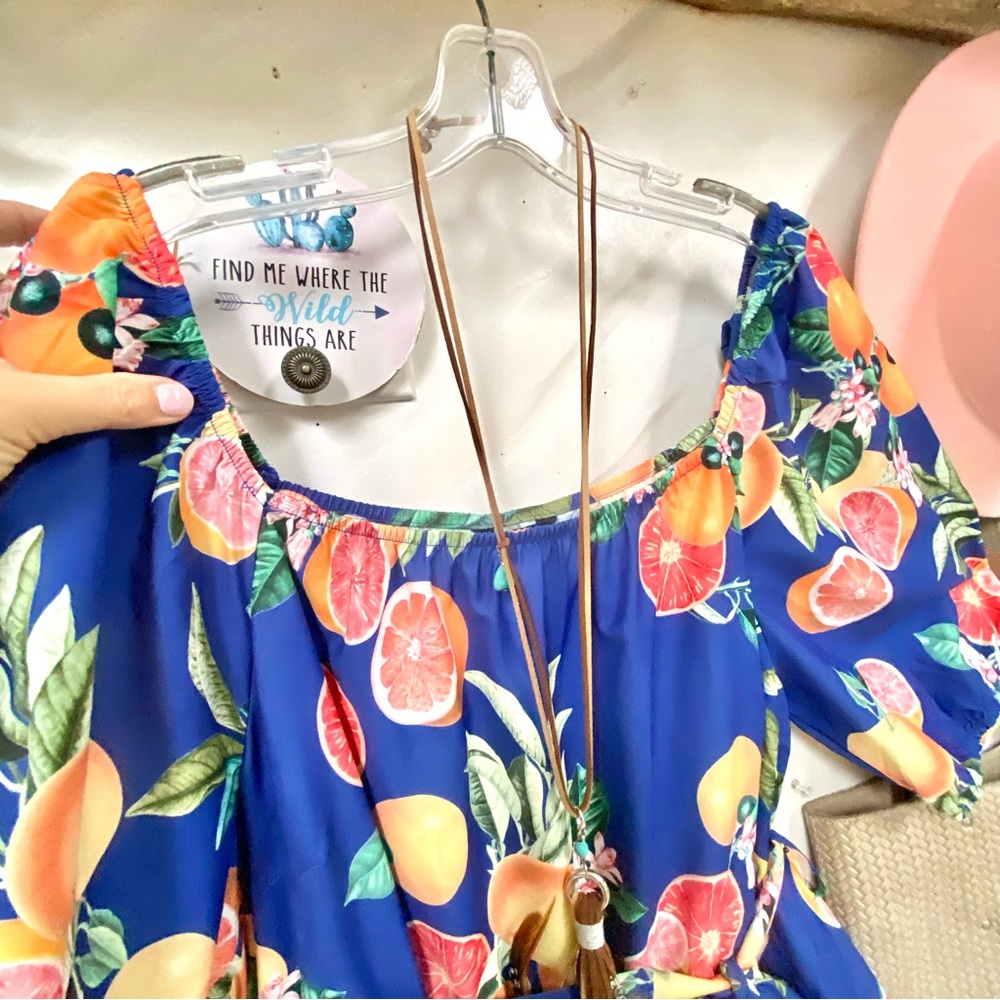 BloomChic Blue Floral Citrus Midi Dress - Picture 11 of 14